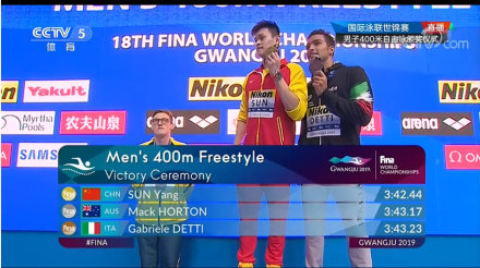 To create history -- Sun Yang has Achieved the World Championships 400 Meters Freestyle